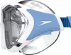 A close-up studio shot of a white and blue swimming mask. Voir les images du produit