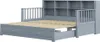 A grey wooden daybed with a bookshelf headboard and two drawers underneath, shown from a slightly elevated side angle on a white background. Anteprima dell’immagine prodotto