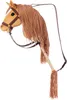 A toy horse on a stick with a brown mane and bridle, set against a white background. Anteprima dell’immagine prodotto