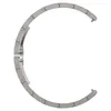 A silver smartwatch band is shown in a C shape against a white background. Produktbild-Vorschau