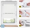 A collage showing a window with a roller blind, dimensions, and installation instructions for the blind. Produktbild-Vorschau