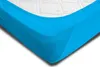 A close-up view of a turquoise fitted sheet on a white mattress. Produktbild-Vorschau