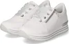 A pair of white women's sneakers with platform soles and silver accents. Voir les images du produit