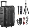 A portable speaker with accessories laid out around it. Produktbild-Vorschau