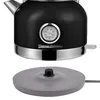 A black electric kettle with a thermometer and its power base are shown against a white background. Podgląd zdjęcia produktu