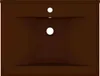 A top-down view of a dark brown ceramic sink with two circular holes for a faucet and drain. Anteprima dell’immagine prodotto