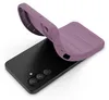 A purple phone case is shown being placed onto a black smartphone. Produktbild-Vorschau