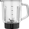A close-up studio shot of an empty blender jug with measurement markings and blades. Voir les images du produit