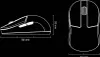 Diagrams of a wireless mouse with dimensions indicated. Produktbild-Vorschau