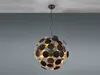 A modern pendant light fixture with a spherical design, composed of numerous overlapping dark discs, suspended from the ceiling. Podgląd zdjęcia produktu