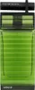 A product shot of a green perfume bottle with a black cap. Voir les images du produit