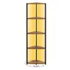 A tall, narrow corner shelf unit with five shelves, illuminated by a warm yellow light behind it. Produktbild-Vorschau