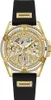 A close-up studio shot of a gold and black Guess watch with crystal embellishments. Podgląd zdjęcia produktu