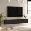 A modern living room with a wall-mounted TV stand and television. Náhled obrázku produktu