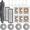 A collection of cleaning accessories for a robot vacuum cleaner, including a roller brush, filters, dust bags, and mop pads, arranged on a white background. Produktbild-Vorschau