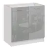 A white kitchen cabinet with two gray, reflective doors and silver handles, set against a white background. The doors reflect an office-like interior with tables and chairs. Náhľad obrázku produktu