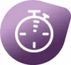 A white stopwatch icon on a purple gradient background. Produktbild-Vorschau