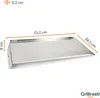 A stainless steel grill plate with dimensions indicated. Produktbild-Vorschau