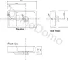 Technical drawing of a sink with dimensions and different views. Náhled obrázku produktu
