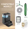 A collage of a robot vacuum cleaner base station and various replacement parts, with text indicating compatible models. Náhľad obrázku produktu