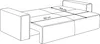 A line drawing of a sofa bed with dimensions indicated. Produktbild-Vorschau