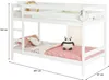 A white wooden bunk bed for children, with bedding and stuffed animals. Produktbild-Vorschau