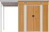 A front view of a wooden garden shed with double doors and a covered porch area to the left. Náhľad obrázku produktu
