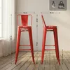 Two red bar stools are shown with dimensions and weight information overlaid. Podgląd zdjęcia produktu
