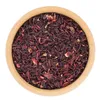 A top-down view of dried hibiscus flowers in a wooden bowl. Náhled obrázku produktu