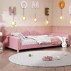 OKWISH Lit simple 90x200 cm Rembourré en velours - Rose Voir les images du produit 2