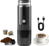 A portable electric espresso machine with accessories and a cup of coffee. Náhled obrázku produktu