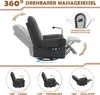 A diagram showing a gray massage chair in various positions, with text and icons explaining its features. Produktbild-Vorschau
