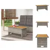 A collage of images showing a rattan coffee table with a wooden top, presented in different angles and contexts. Anteprima dell’immagine prodotto