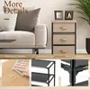 A collage of images showcasing the features of a storage unit, including its tabletop, frame, and connections, alongside a lifestyle shot of the unit in a living room setting. Podgląd zdjęcia produktu