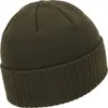 A close-up studio shot of a dark green knitted beanie. Voir les images du produit