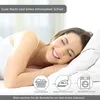 A woman sleeping peacefully in bed, with icons indicating product care instructions. Produktbild-Vorschau