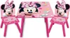 A pink Minnie Mouse themed table and two chairs set for children. Produktbild-Vorschau