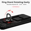 Close-up of a black phone case with a rotating ring stand feature. Produktbild-Vorschau