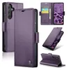 A collage of images showcasing a purple leather wallet-style phone case for a Samsung Galaxy A55. Produktbild-Vorschau