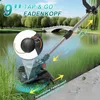 A grass trimmer is shown in a garden setting next to a lake. Produktbild-Vorschau