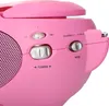 Close-up view of the controls and speaker grille of a pink portable radio. Produktbild-Vorschau