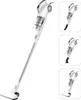 A white stick vacuum cleaner is shown from a low angle, with smaller inset images on the right. Produktbild-Vorschau