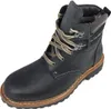 A single black leather boot with laces and a brown sole, isolated on a white background. Voir les images du produit