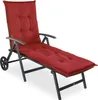 A red cushioned chaise lounge chair with a black metal frame and wheels, shown against a white background. Produktbild-Vorschau