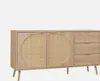 A wooden sideboard with rattan woven doors and drawers, presented against a white background. Anteprima dell’immagine prodotto