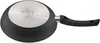 The underside of a black frying pan with a silver metal base and a black handle. Produktbild-Vorschau