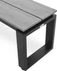 A close-up of a modern outdoor bench with a gray wood-like seat and a black metal frame. Produktbild-Vorschau