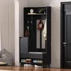 A modern entryway with a black hall tree, shoe bench, and storage cabinet. Produktbild-Vorschau