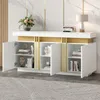 A white and gold sideboard with doors open, displaying books and decorative items, in a room with a marble wall. Anteprima dell’immagine prodotto