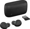 A black Jabra Evolve2 Buds MS true wireless earbud set with charging case and USB dongle, presented on a white background. Náhled obrázku produktu